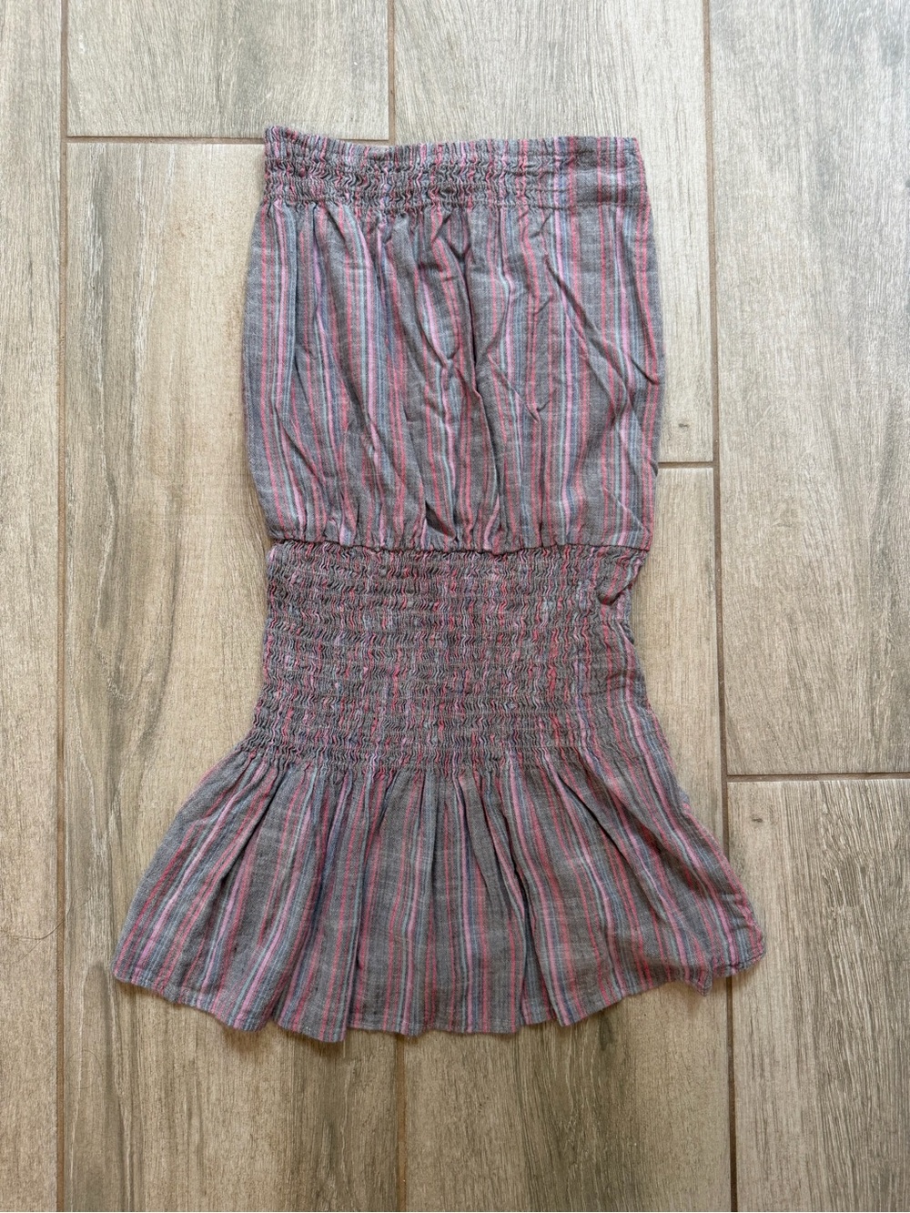 Blue Life Strapless Gray Dress with Pink Stripes